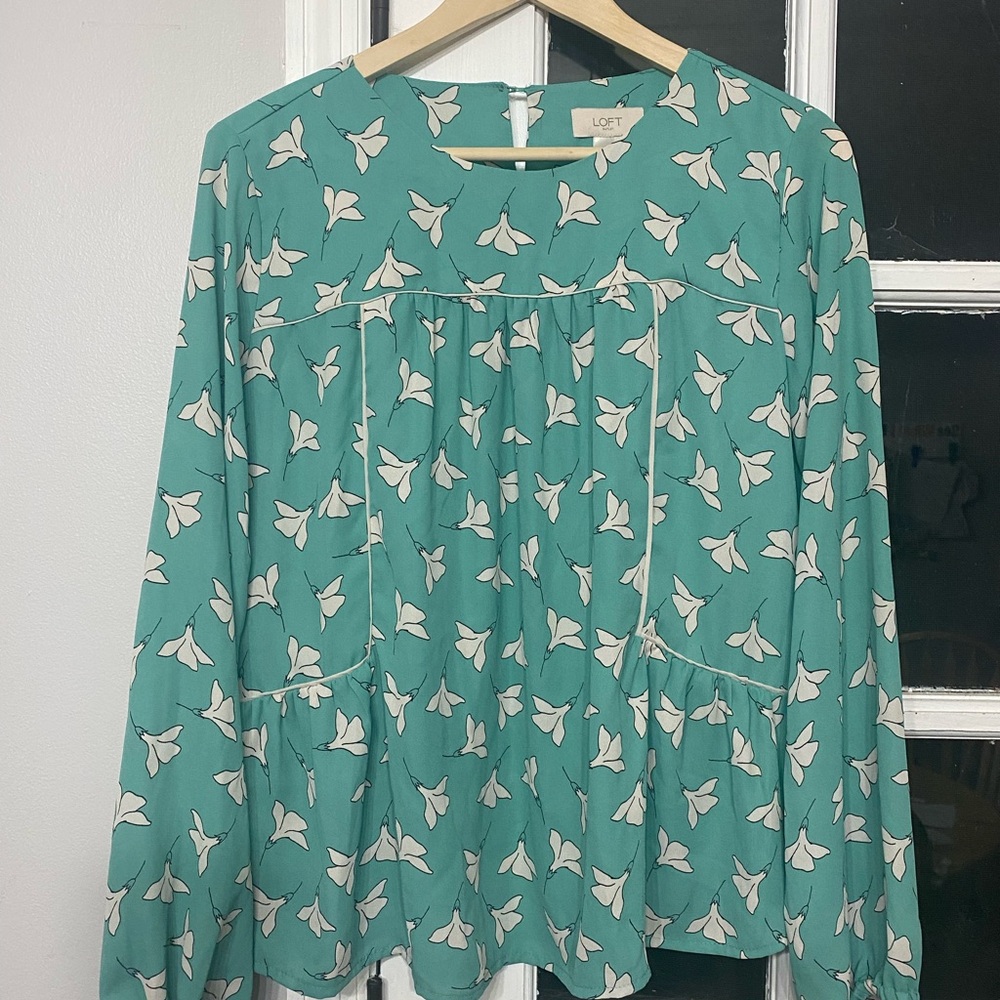 LOFT Green Floral Blouse - XS